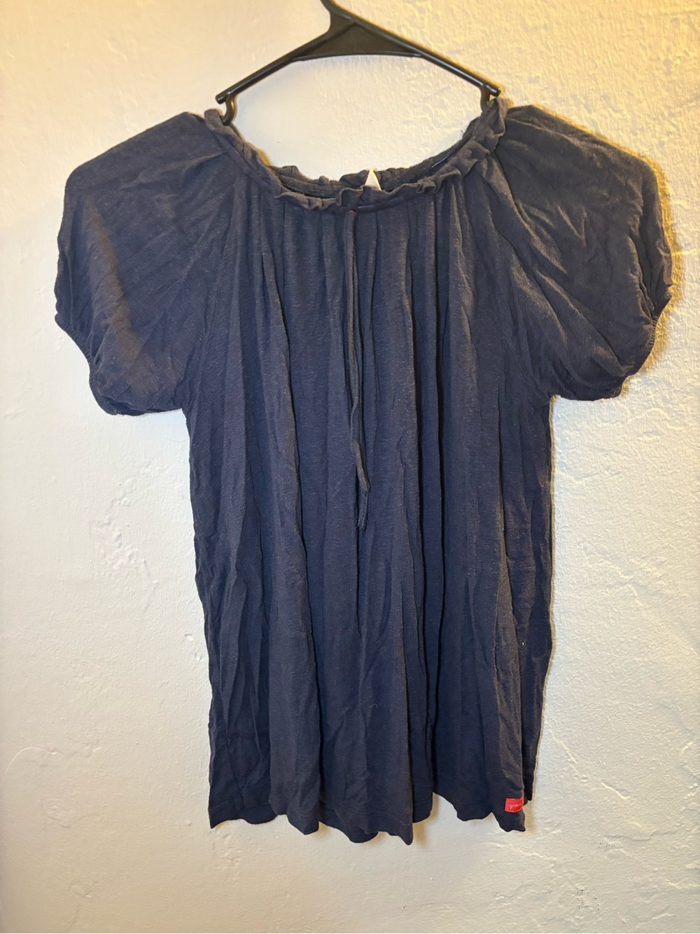 Green Clothing navy blue linen blouse